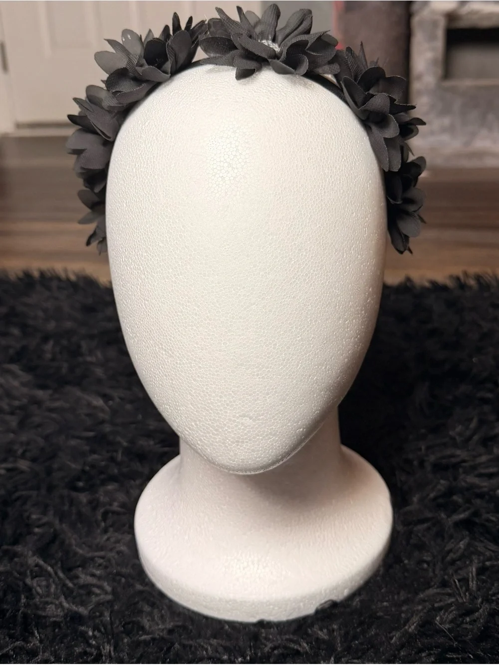 Black Floral Headband Rhinestone Flower Crown Gothic Y2K Coquette Hair Festival